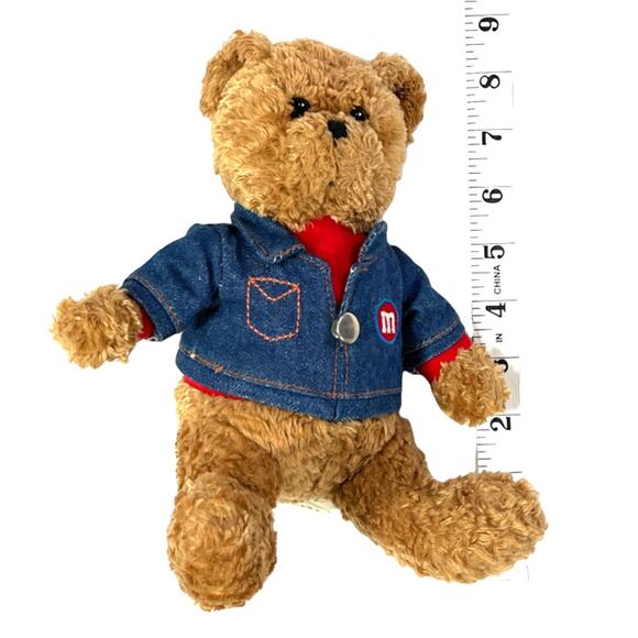 Galerie M&M’s Plush Stuffed Teddy Bear Denim Jacket Embroidered Logo 9” Brown - Picture 10 of 14